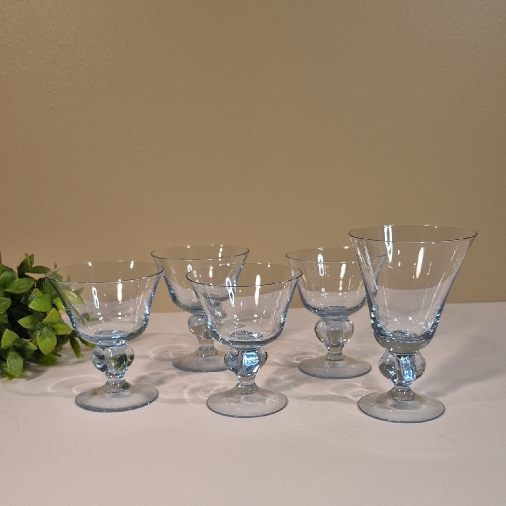 SKRUF SWEDEN Vintage "Gulli Ingrid" Siegfried Stahl Ice Blue Glass Stemware Set